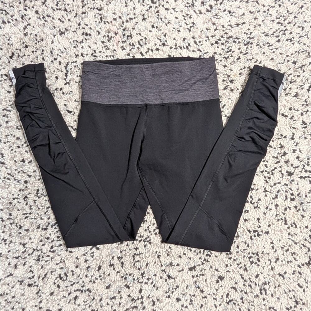 Lululemon Run Inspire Crop II - Black/Grey Ruched Leggings size 8